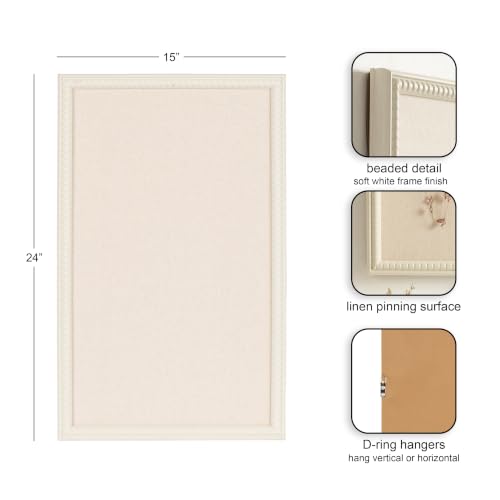 White 15x24 Inch Beaded Linen Fabric Pinboard - Kate and Laurel Makenna