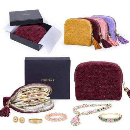 Travel Jewelry Case with Velvet Pouch - Plum Purple