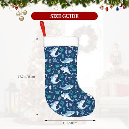 Personalized Christmas Stockings - Cute Shark Blue Kids Holiday Gift, 18 Inch