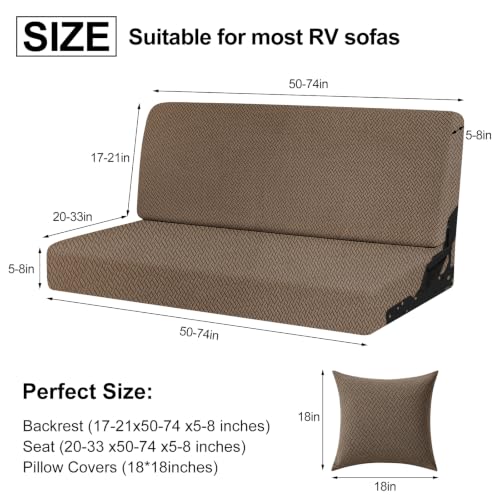 RV Couch Cover Set for Sofa Bed - 2 Piece with Pillow Covers - Brown
