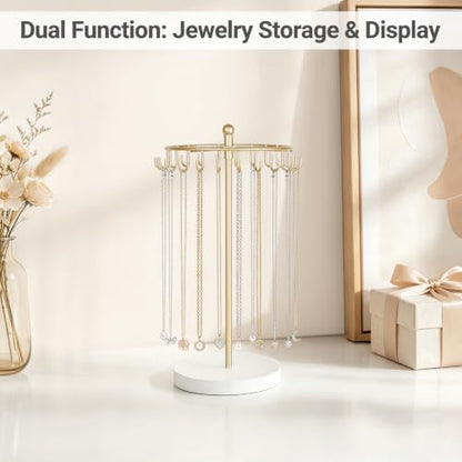 Rotating Jewelry Display Stand with 22 Hooks - Metal Necklace Holder Organizer