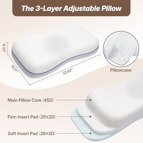 Cervical Neck Pillow - Adjustable Memory Foam Support, White - CosBed