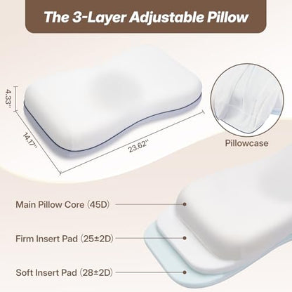 Cervical Neck Pillow - Adjustable Memory Foam Support, White - CosBed