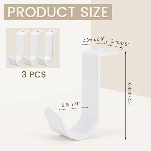 Ceiling Mount Curtain Rod Brackets 3 Pack for 5/8 to 1 Inch Rods - White