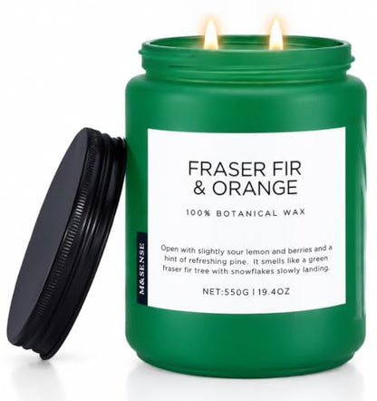Large Jar Christmas Candle with Fraser Fir Orange Scent - Non-Toxic, 19.6oz, Up to 110 Hours