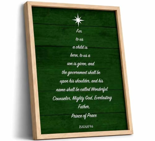 Christian Bible Verse Wall Art Framed - Isaiah 9:6 Scripture Poster 16x24 Inches Christmas Tree Variation