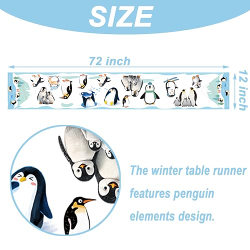 Penguin Theme Table Runner Set for Christmas Winter Parties - 2 Pcs
