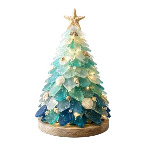 Sea Glass Christmas Tree DIY Kit with LED Lights - Coastal Holiday Decor - Standard