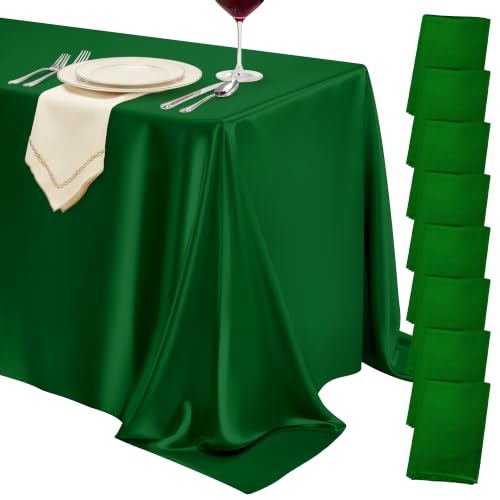 Dark Green Satin Tablecloth 58 x 102 Inch - 8 Pack Seamless Design - Variation of THIS listing