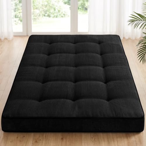 Black 6-Inch Thick Japanese Floor Mattress Full Size Futon Bed - Plush Support