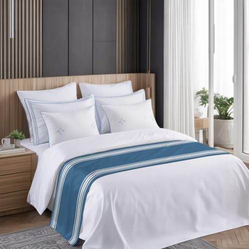 94x20 Inch Blue White Striped Bed Runner for King Bed Decorative Throw