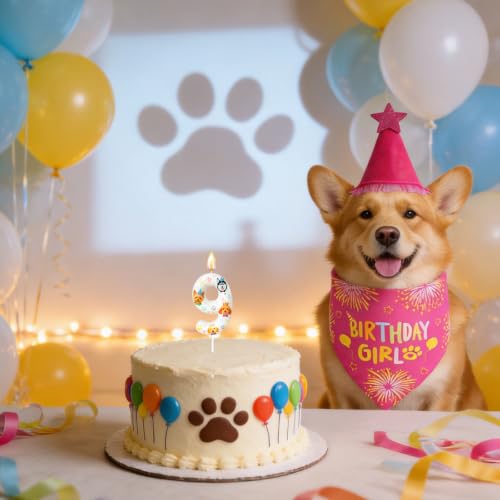 Party Dog Number Candle - Pet Themed Birthday Cake Topper - 9 Variation