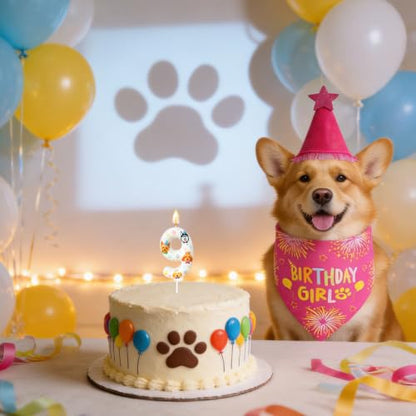 Party Dog Number Candle - Pet Themed Birthday Cake Topper - 9 Variation