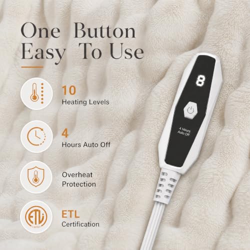 Electric Heated Blanket Throw 50x60 Bubble Beige Faux Fur with Overheat Protection