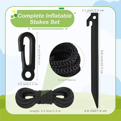 Inflatable Stakes Set with Ropes & Hooks - Heavy Duty Ground Anchors for Halloween & Christmas Decorations, Black - 36 Pieces