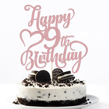 Happy 9th Birthday Cake Topper - Rose Gold Glitter 9th Birthday Decorations