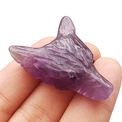 Natural Amethyst Wolf Head Crystal Figurine for Healing and Meditation