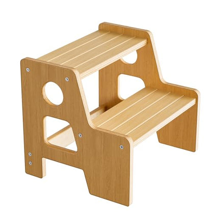 Wooden 2 Step Stool for Kids - Non-Slip Toddler Step Ladder with Handle - Oak1 Variation