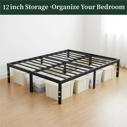 Queen Size Bed Frame, 14 Inch Metal Platform Bed Frames with Heavy Duty Steel Slat Support, No Box Spring Needed, Easy Assembly, Under Bed Storage