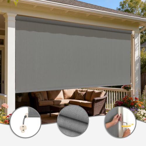 Outdoor Cordless Roller Shades - Gray / 72W x 72H - UV Blocking & Wind-Resistant