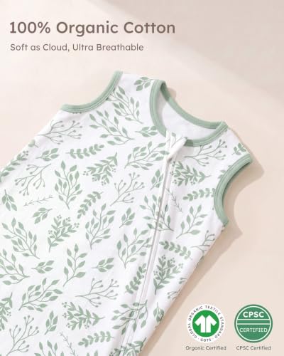 Yoofoss Organic Cotton Baby Sleep Sack 24-36 Months 0.5 TOG Green Banana Leaf XX-Large