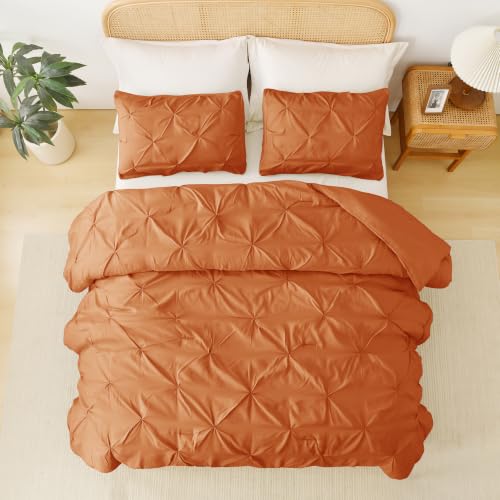 Orange Queen Size Pintuck Comforter Set 3 Pieces All Season Bedding