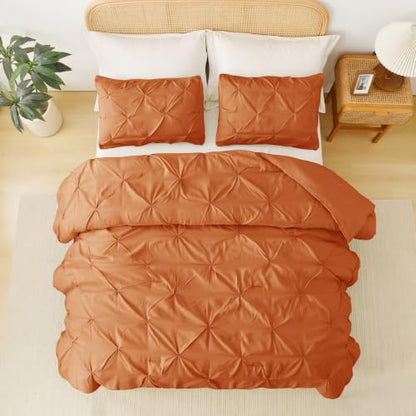Orange Queen Size Pintuck Comforter Set 3 Pieces All Season Bedding