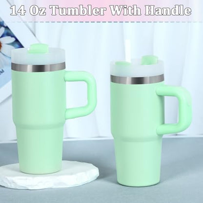 Kids 14 Oz Stainless Steel Insulated Tumbler with Handle & Straw - Light Green
