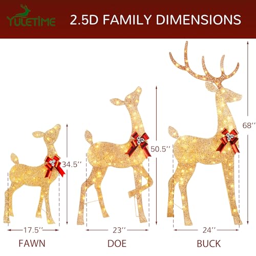 YULETIME 3-Piece Lighted Glitter Reindeer Family Set - 66-Inch Christmas Decor - 2.5D Variant