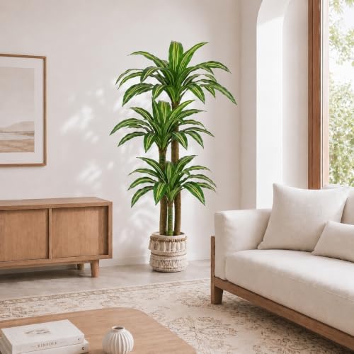 6FT Artificial Dracaena Tree with 3 Thick Trunks and Realistic Foliage