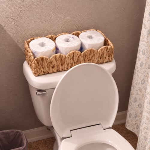 Water Hyacinth Toilet Paper Basket for Back of Toilet, Handwoven Slim Storage
