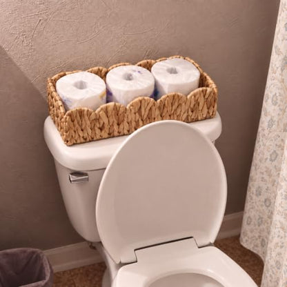 Water Hyacinth Toilet Paper Basket for Back of Toilet, Handwoven Slim Storage