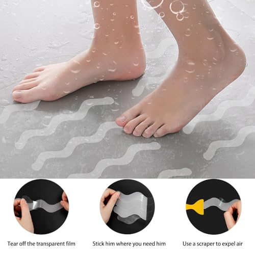 24 Pcs Clear Wave-Shaped Non-Slip Bathtub Stickers with Scraper - Removable Shower Treads for Kids & Seniors