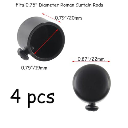 Semetall Black Curtain Rod End Caps Finials - 0.75 Inch Size, 4 Pack