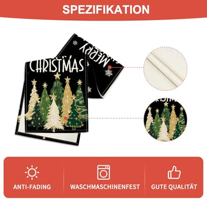 13 x 120 Inch Xmas Trees Snowflakes Table Runner Black Holiday Kitchen Decor