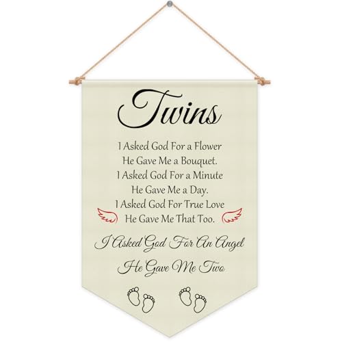 Twin Baby Room Decor Hanging Banner - Nursery Wall Sign for Twins Girl Boy