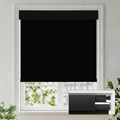 No Drill Blackout Dual Tensioners Roller Shades - Black, 58"W x 72"H, Variation of THIS listing