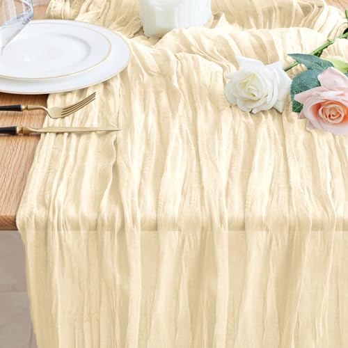 Beige Cheesecloth Table Runner 10ft – Gauze Boho Wedding Party Decor (1 Pack)