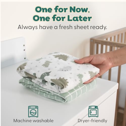 Organic Cotton Baby Pack & Play Sheets - Dino Baby Nursery Bedding - 2 Pack