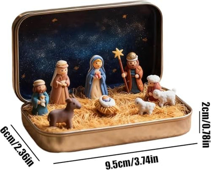 Mini Christmas Nativity Set in Tin Box - Handcrafted Pocket Scene with Figures - Holiday Religious Decor - Variation #a / 1