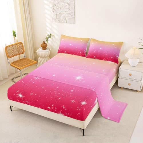 Girls Ombre Pink Red Bed Sheets Set Full Size 4 Piece Cozy & Soft