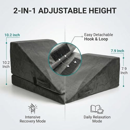 Adjustable Leg Elevation Pillow for Post Surgery Recovery - Non-Slip, Breathable Velvet Cover