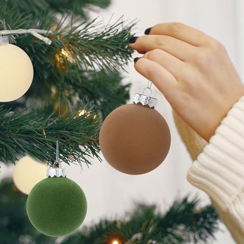 Velvet Christmas Ornaments Set - 45 Mixed Sizes in Brown Green and Off-White