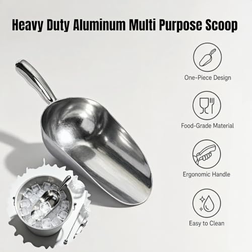 Heavy Duty 12oz Aluminum Ice Scoop 2 Pack for Kitchen & Bar Use
