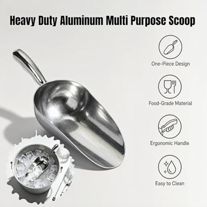Heavy Duty 12oz Aluminum Ice Scoop 2 Pack for Kitchen & Bar Use