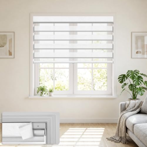 No Drill Zebra Blinds for Windows - Day and Night Roller Shades, 34x64 Inches