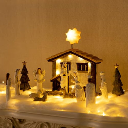 Indoor Nativity Scene Set with 15 Figures and Light-Up Christmas Decor