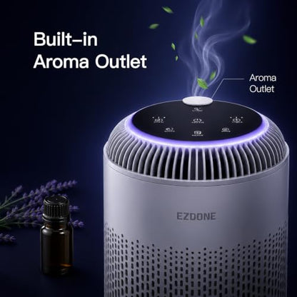 EZDONE White Compact Air Purifier with HEPA Filter & Aroma Tray for Bedroom