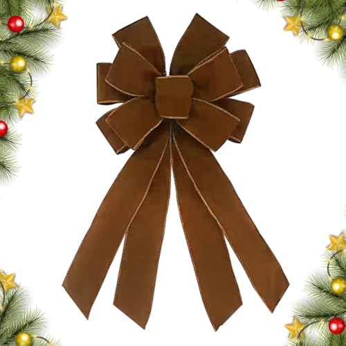 Christmas Wreath Bow 20 x 11 Inches Velvet Holiday Decoration - Brownish Red Variation
