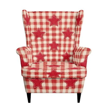 Red Wingback Chair Cover Slipcover 2-Piece Color Block Star Print - Non-Slip & Protects Furniture